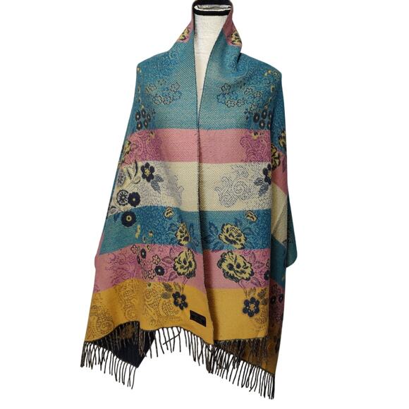 Cashmere Touch Super Soft Thick Floral Scarf or Shawl Colorful Colorblock Fringe - Picture 2 of 7
